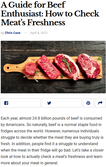 Screenshot from the article with title: A Guide for Beef Enthusiast: How to Check Meat's Freshness and a picture of a chopped meat