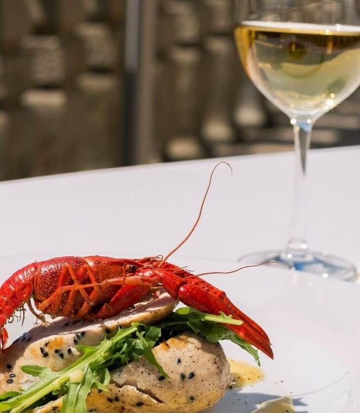 white wine and lobster