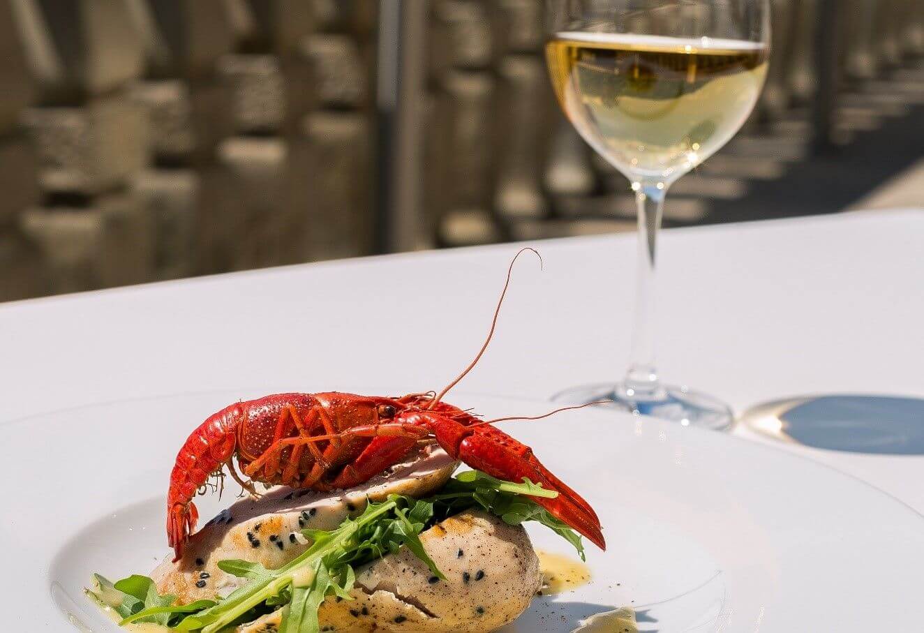 white wine and lobster