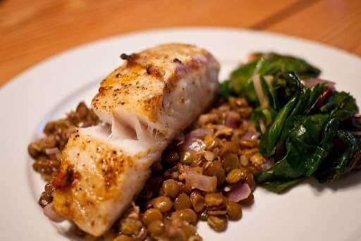 halibut on lentils with chard (1) halibut on lentils with chard