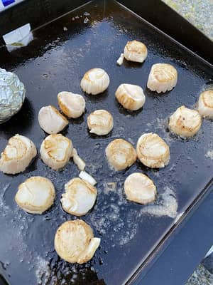 cooking scallops on a blackstone