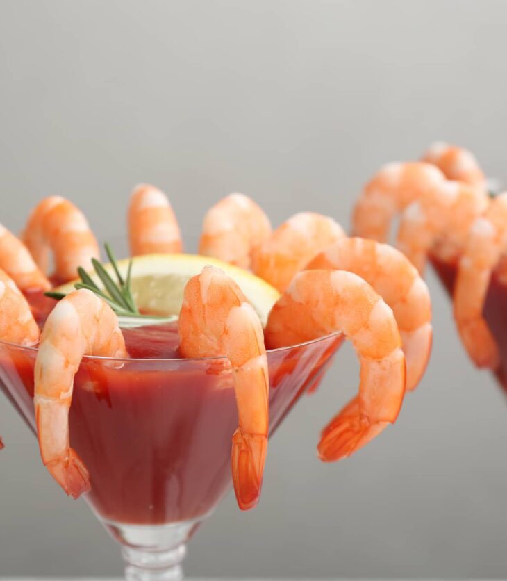 shrimp cocktail with spicy holiday sauce